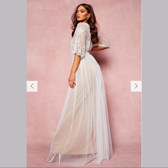 Boho Occasion Wedding Bridesmaid Hand Embellished Kimono Mesh Maxi - Picture 2 of 10